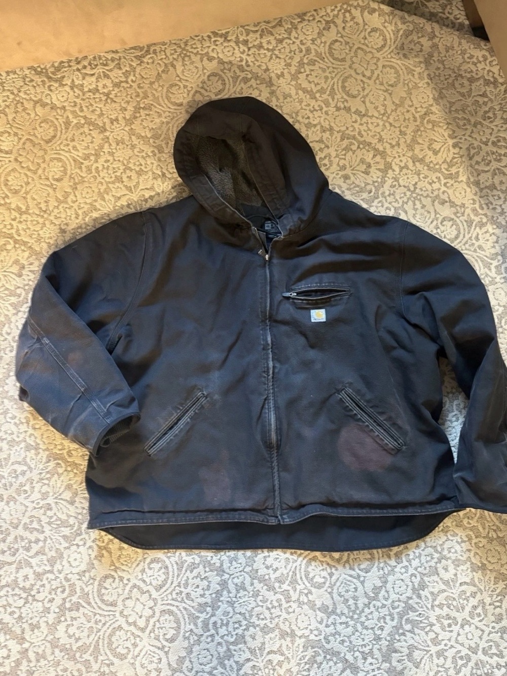 Carhartt Black Hooded Work Jacket with Zip Pockets 4X